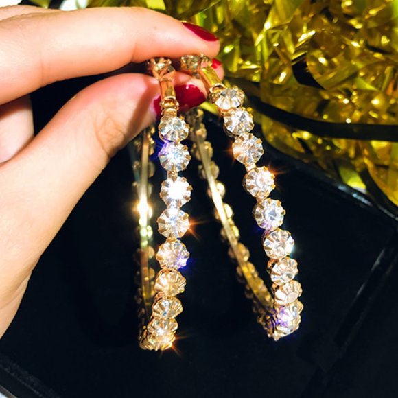 Jewelry - 2 75'' Round Diamond Round Gold Hoop Earrings
